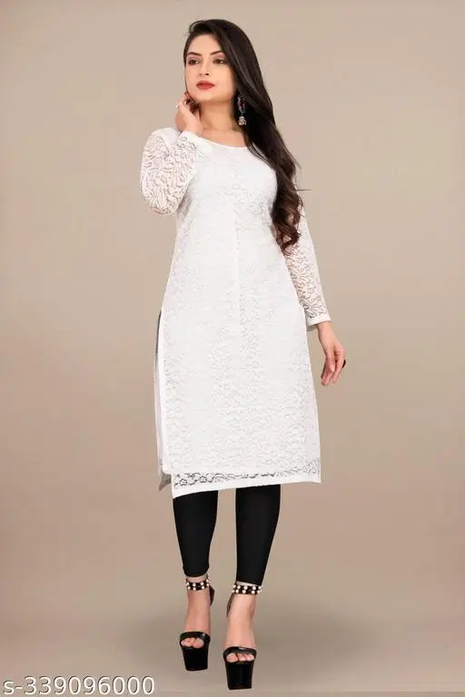 Net Kurti for Women, White (S)