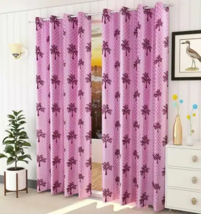 Polyester Printed Window & Door Curtains, Pack of 2, Purple, 7 feet