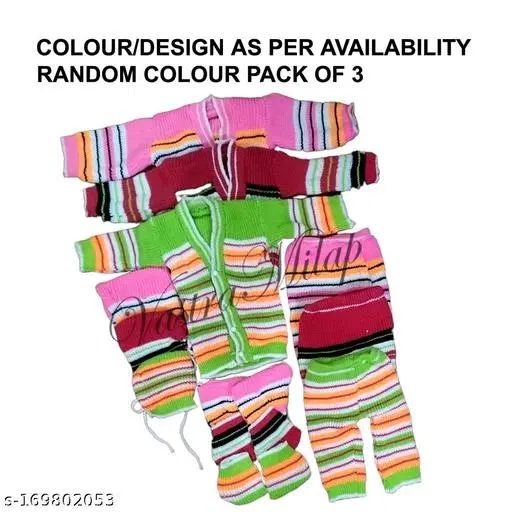 Woolen Clothing Set for Kids, Set of 3 (Multicolor, 0-3 Months)