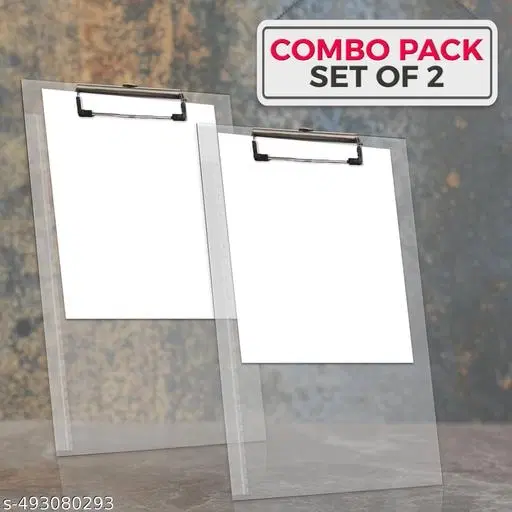 Children's Amazing Combo(I) Transparent Examination Paper Clipboard set of 2 | Writing Pad | Drawing/Writing/Exam Board/Clipboard with Clip and Elastic - Sturdy, Lightweight for Office, School, College Transparent Exam Pad