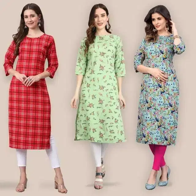 Women Crepe Printed Kurta, Pack Of 3 (Multicolor, S) (SD-314)