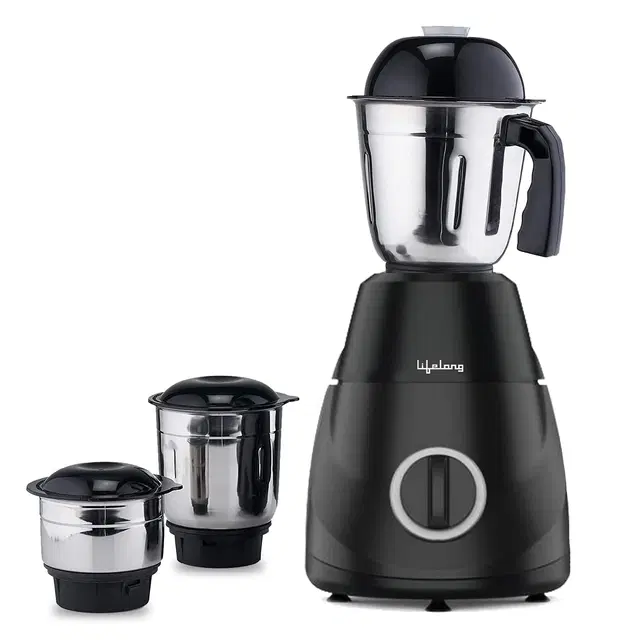 Lifelong LLMG300 Power Pro LX 500-Watt Mixer Grinder with 3 Jars (Liquidizing, Grinding and Chutney Jar), Stainless Steel blades, 1 Year Warranty (Black)