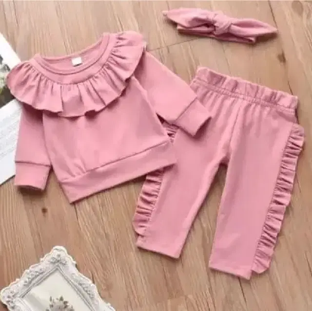 Crepe Printed Clothings Set for Girls, Peach (12-18 Months)