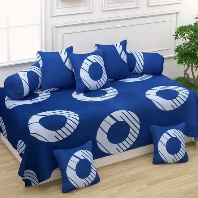 Adirav Polycotton Feel Single Bed Sheet, 2 Bolster covers & 5 Cushion Covers, Blue, ADRV-DW-73
