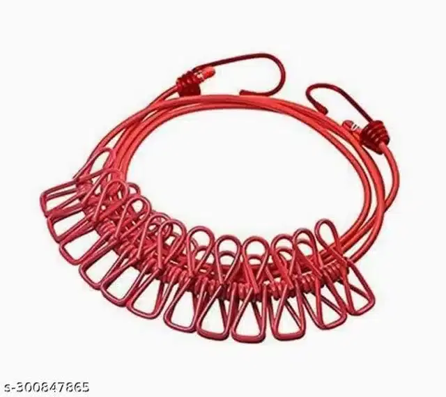 PVC Clothesline with 12 Pcs Clips, Assorted, Set of 1
