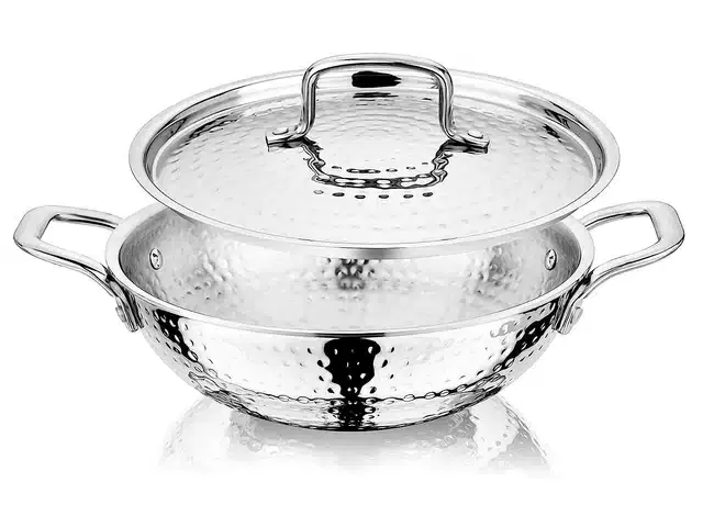 Stainless Steel Kadhai with Lid, Silver, 18 cm