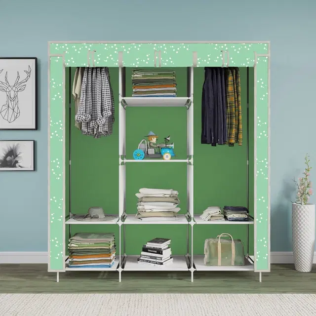 Plastic Printed Collapsible Wardrobe, Green