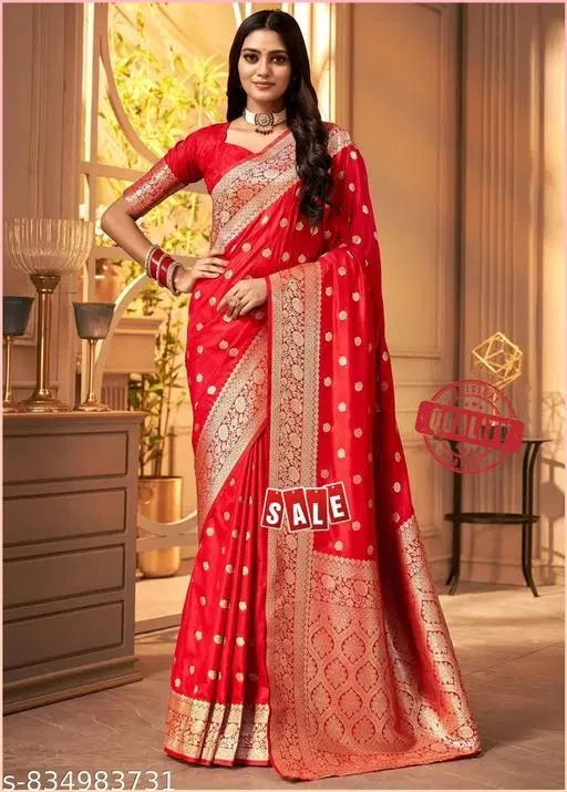 Zari Woven Kanjeevaram Saree for Women (Red, Free Size)