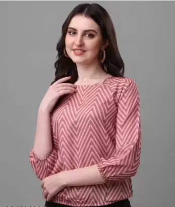 Lycra Striped Top for Women, Pink (XXL)