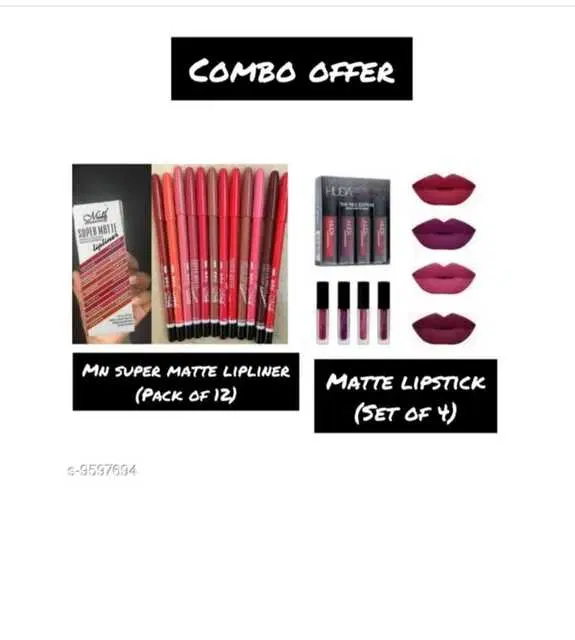 12 Lipliner with 4 Mini Liquid Lipstick, Combo of 2
