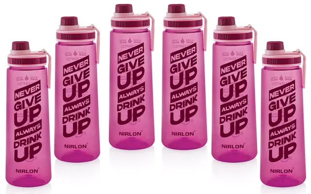 Nirlon Clear Sip Motivational Fitness Sport Water Bottle 800Ml Set Of 6 & Time Maker, Leak-Proof, Bpa-Free, Toxin Free Plastic Drink Bottle Design For Unisex At Gym, School, Office ( Purple )