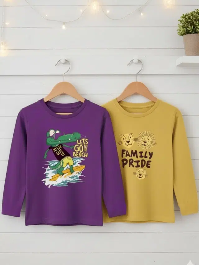 Cotton Printed T-Shirt For Kids, Multicolour, 2-3 Years, Pack Of 2