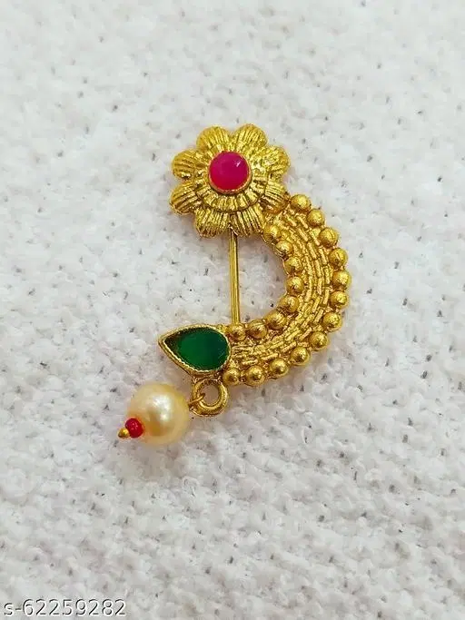 Ethnic Nosepins for Women (Gold, Free Size)