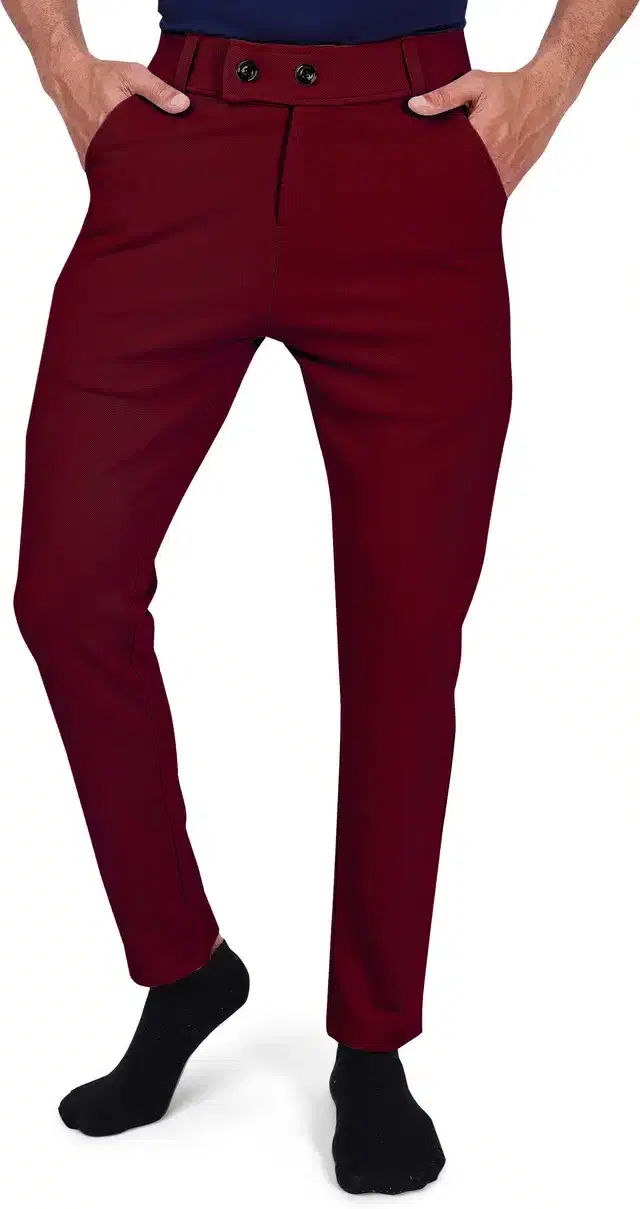 Lycra Blend Trouser for Men (Maroon, 28)