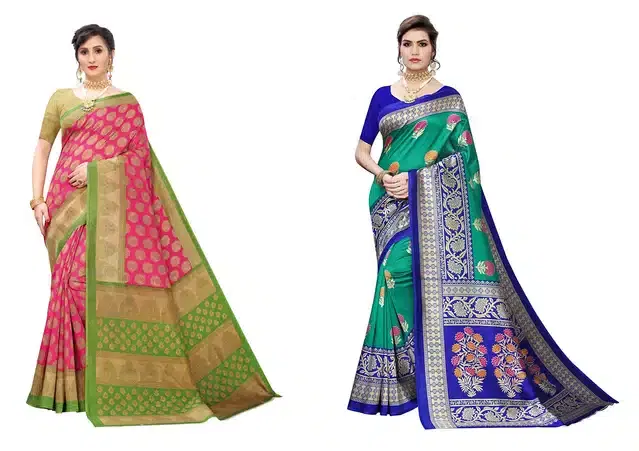 Women's Printed Saree with Unstitched Blouse, Pack of 2 (Multicolour, 6 m) (S-83)