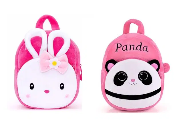 Heaven Decor Naughty And Pink Panda Velvet Soft Plus Kidds School Bag Combo, A078