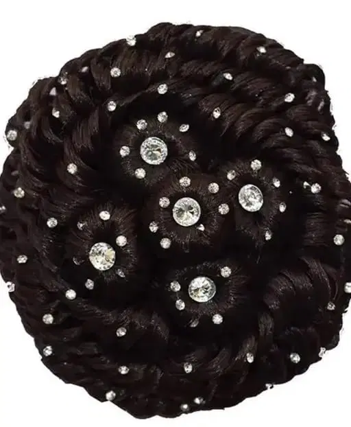 Synthetic Hair Bun Extension with Stone Work, Black