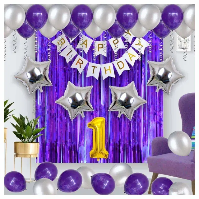 1st Happy Birthday Balloon Decoration Kit, Purple, Set of 1