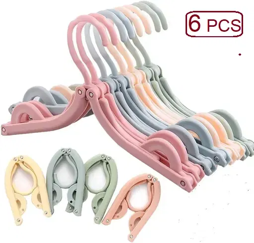 Plastic Foldable Cloth Hanger, Multicolor, Pack of 6