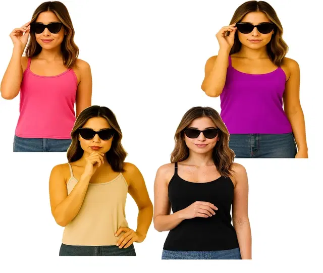 Cotton Solid Camisole for Women, Multicolour, Pack of 4 (L)