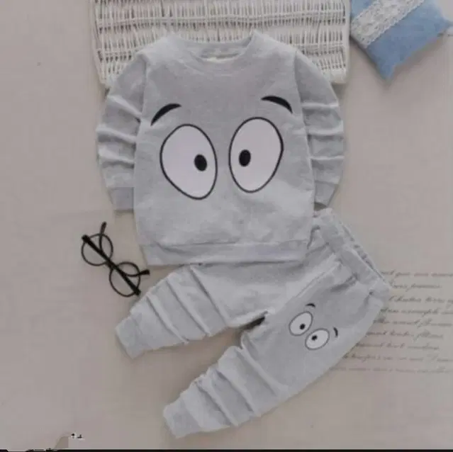 Hosiery Printed Clothing Set for Kids (Grey, 12-18 Months)