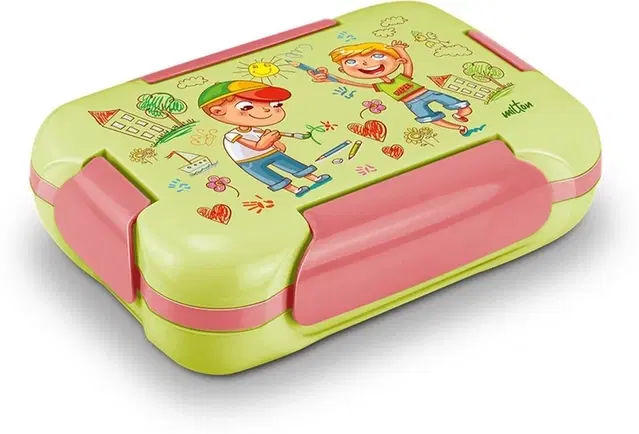 Milton More Meal Small Steel Kids Lunch Box, Inner Stainless Steel Insulated Containers with Clip Lock Lid, 600ml & 120 ml, Airtight Leakproof Kids Lunch Box, for School & Picnic, Parrot Green