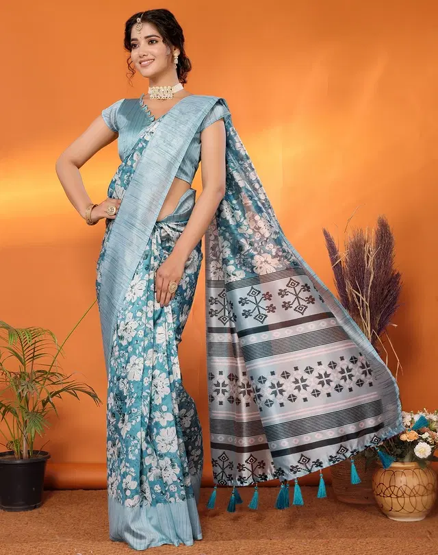 Assam Art Silk Saree for Women (Rama, Free Size)