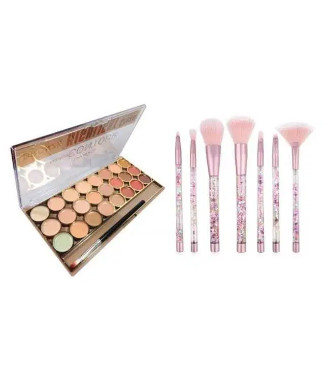Lenon 7 Pcs Makeup Brush & Bronze Concealer Contour Kit, Pack of 8, S-263