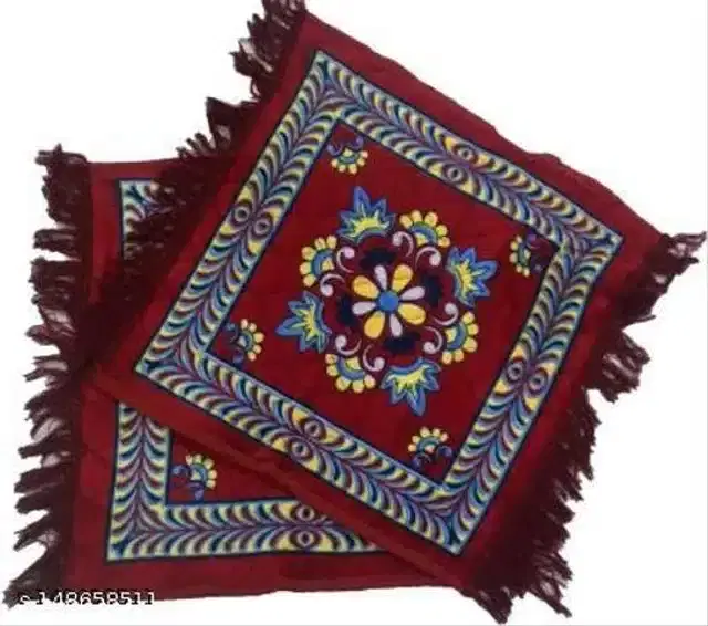 Velvet Pooja Mats for Home, Multicolor, Pack of 2