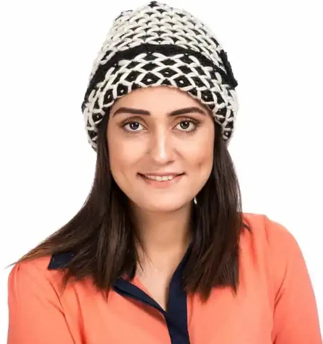 Women Woolen Fur Cap (Black, Free Size) (BM003)