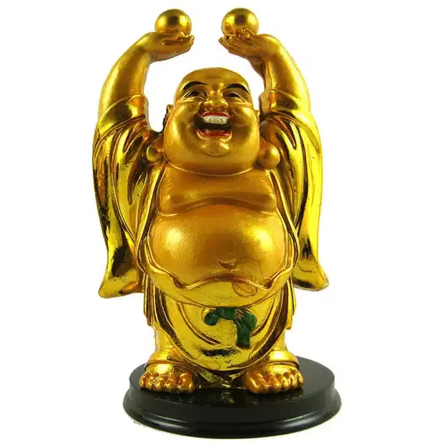 Polyresin Laughing Buddha Showpiece, Gold, 11 cm