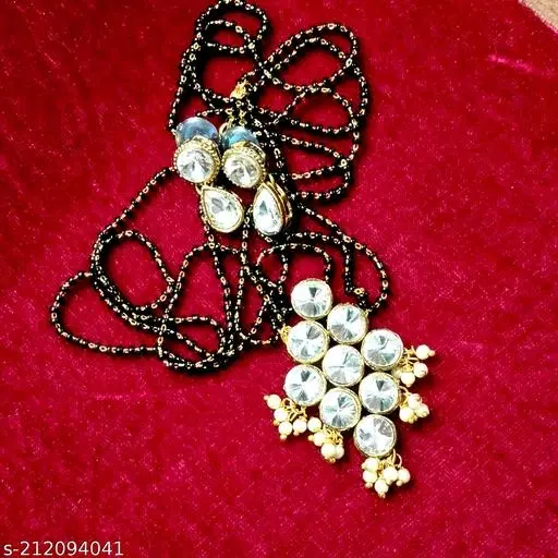 Alloy Mangalsutra With Earring for Women, Black