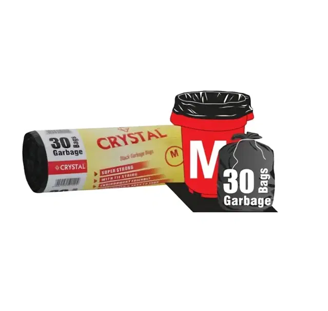 Crystal Garbage Bags 19 X 21 Inches (Medium Size) 30pcs (1 Rolls) Dustbin Bag/Trash Bag - Black Color