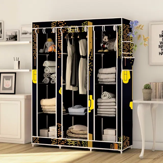 Plastic Printed Collapsible Wardrobe, Grey