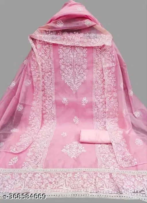 Chanderi Cotton Embroidered Punjabi/All Over Suits for Women (Pink, Un Stitched)