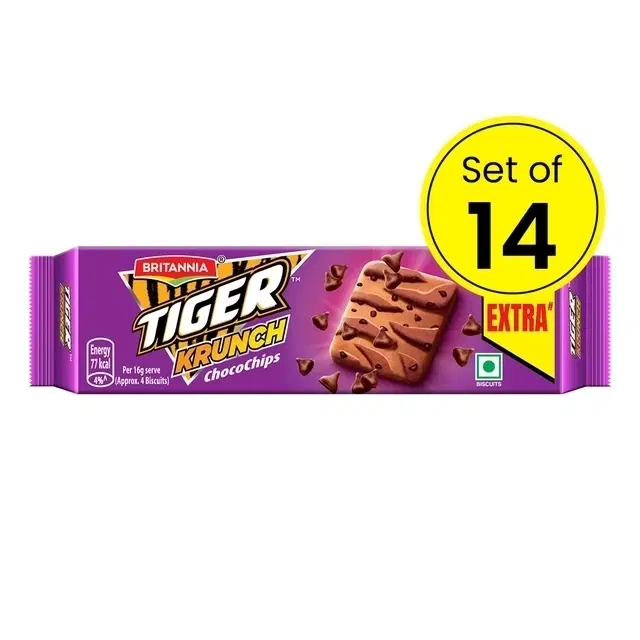 Britannia Choco Chips Tiger Krunch Biscuits 14X68 g (Pack Of 14)