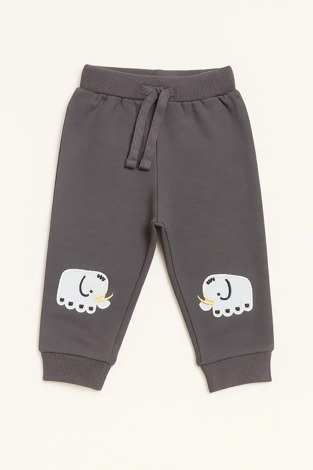 Cotton Printed Joggers for Boys, Beige (0-6 Months)