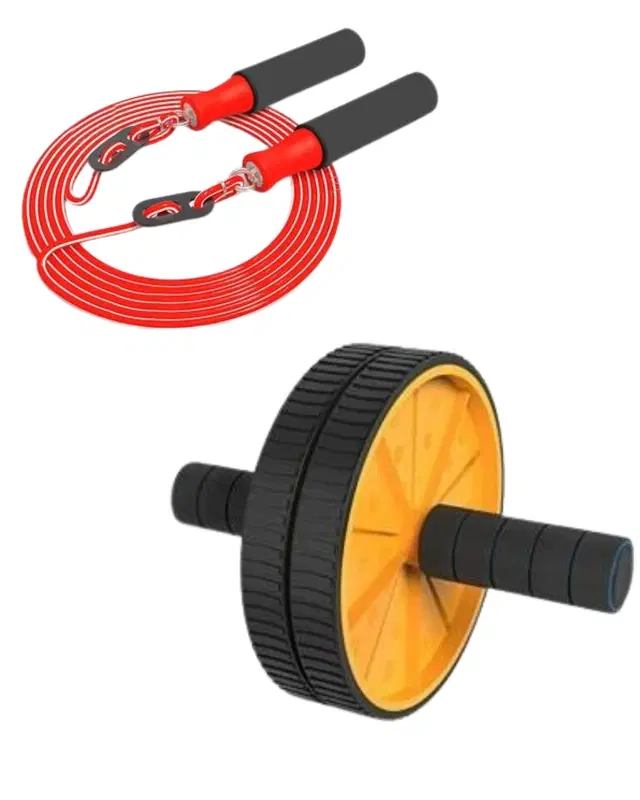 Plastic Jumping  Rope & Ab Roller, Multicolour, Pack of 2