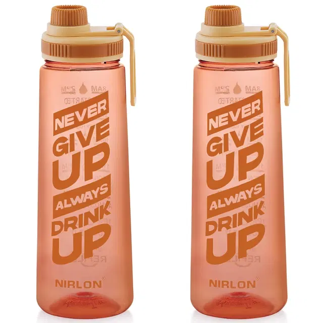 Nirlon Clear Sip Motivational Fitness Sport Water Bottle 800Ml Set Of 2 & Time Maker, Leak-Proof, Bpa-Free, Toxin Free Plastic Drink Bottle Design For Unisex At Gym, School, Office ( Brown )