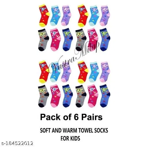 Woolen Socks for Kids, Set of 6 (Multicolor, 0-3 Months)