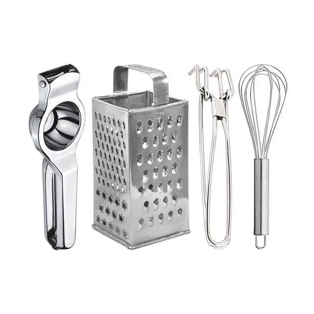 Oc9 Stainless Steel Lemon Squeezer & 4 in 1 Grater Or Slicer & Utility Pakkad & Egg Whisk Kitchen Tool Set, O-86