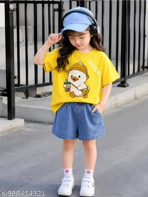 Duck Print T-Shirt with Shorts Set for Boys (Lemon Yellow, 3-6 Months)