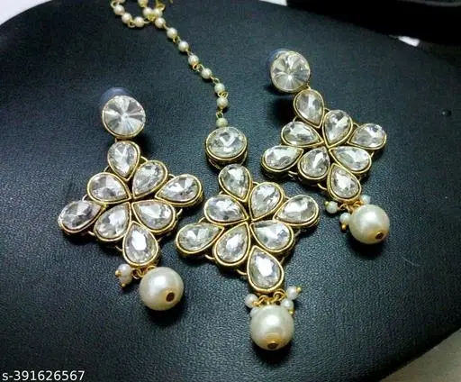 Alloy Kundan Earring for Women & Girls, White