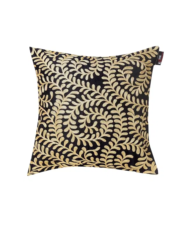 Cotton Cushion Cover, Beige & Black, 16x16 inches