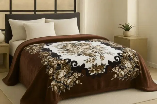 Wool Printed Blanket, Brown (90x80 inch)