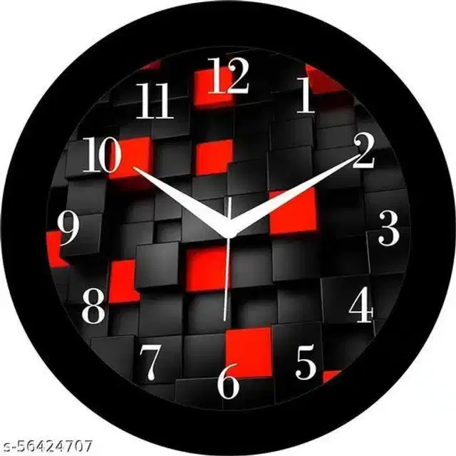Designer Analog Wall Clock, Black & Red