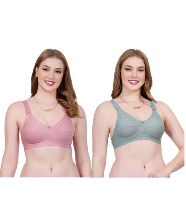 Cotton Blend Solid Non Padded Bras for Women, Pack of 2 (Multicolor, 40C)