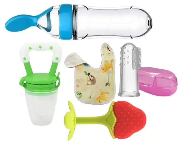 Silicone Fruit & Food Feeder, Bid, Finger Brush with Teether for Kids, Multicolor, Set of 5
