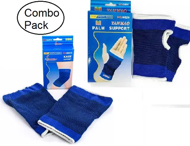 Combo of Flexible Wrist-Palm & Knee Support Braces for Men & Women, Blue, Set of 2