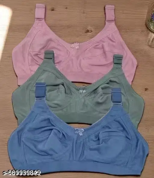 Cotton Solid Bra for Women & Girls, Multicolour, Pack of 3 (32B)